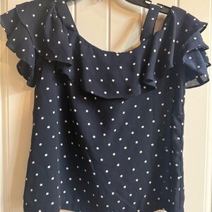 J. Crew Blue Flutter Sleeve Ruffled Blouse